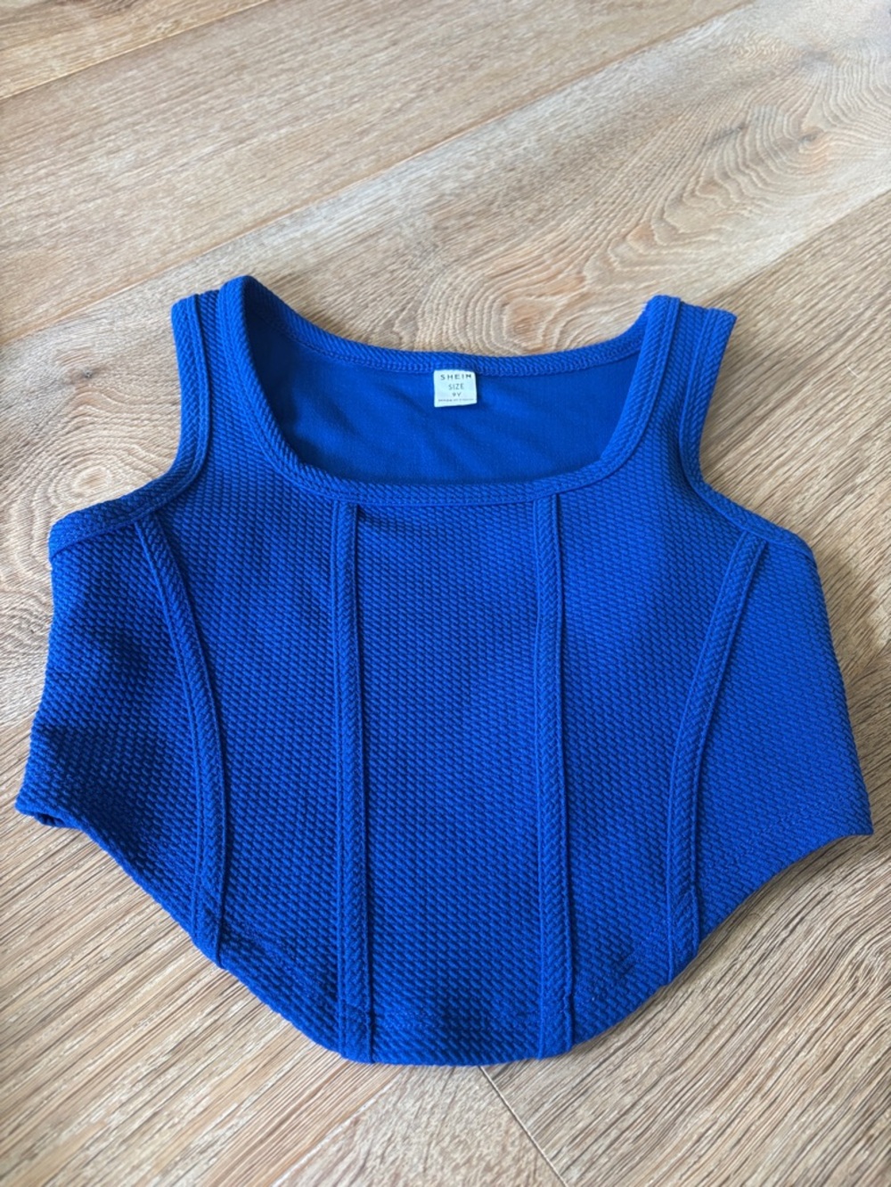 SHEIN Blue Textured Sculpted Crop Tank